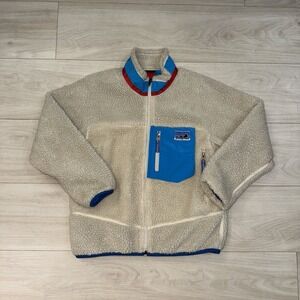 Patagonia Kids Retro X Jacket Size Medium (10) Deep Pile Sherpa Fleece Beige